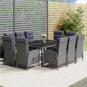 vidaXL 11-pc. Garden Dining Set Poly Rattan Grey