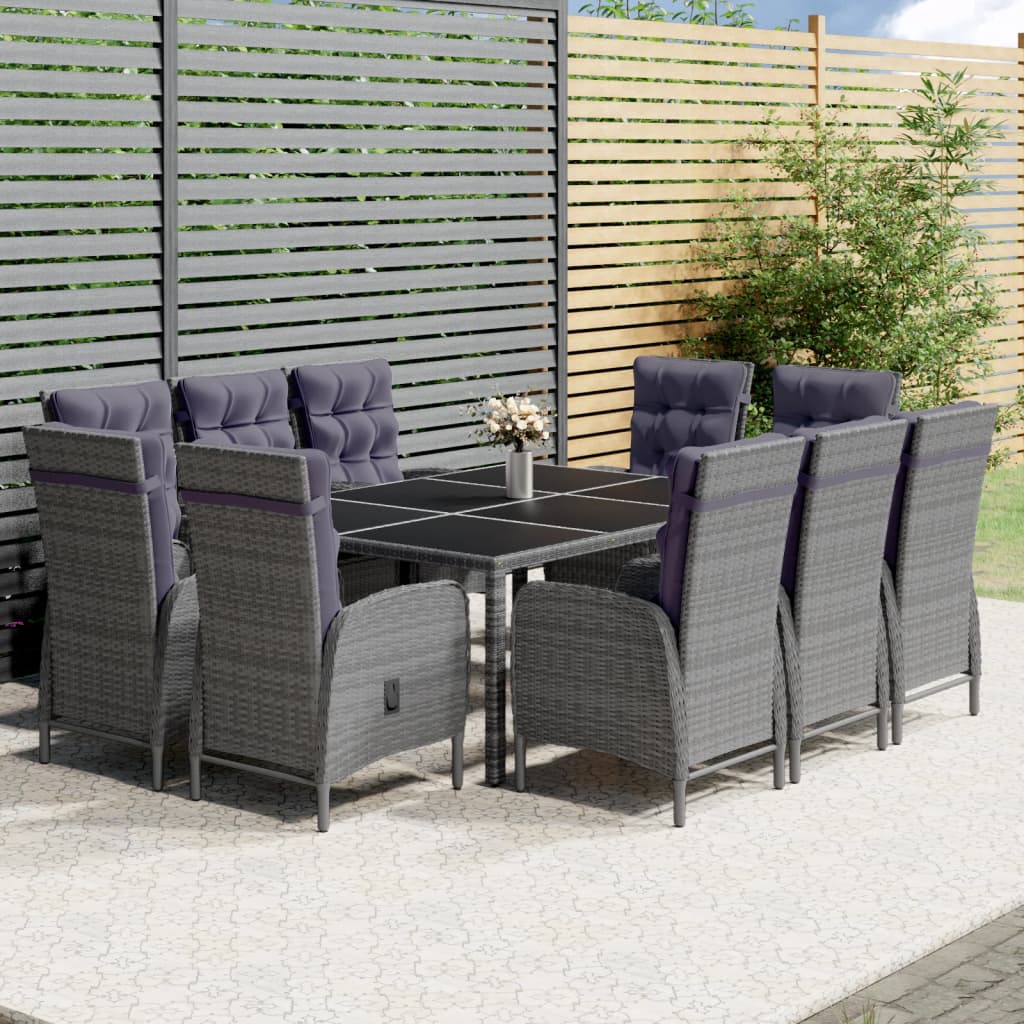 vidaXL 11-pc. Garden Dining Set Poly Rattan Grey