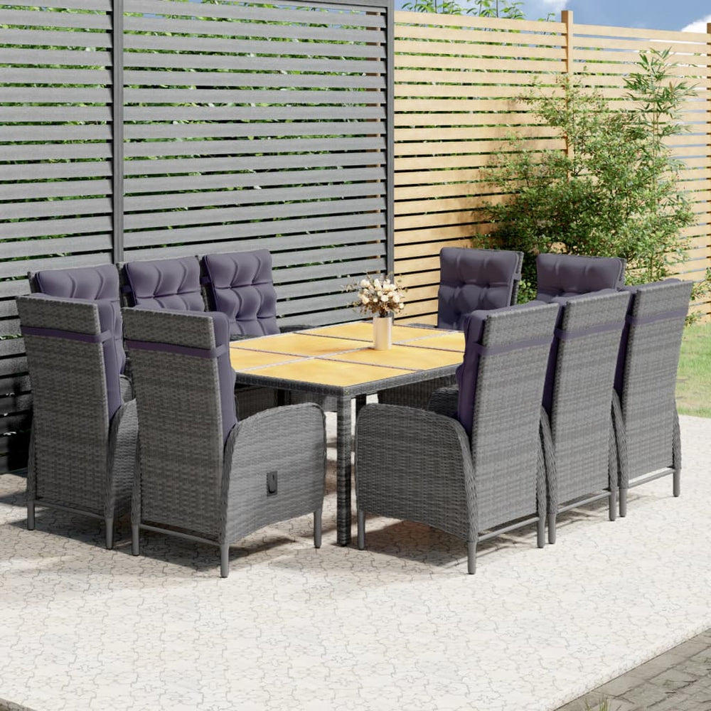 vidaXL 11-Piece Garden Dining Set Poly Rattan Grey