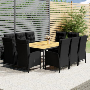 vidaXL 11-piece Outdoor Dining Set Poly Rattan Black