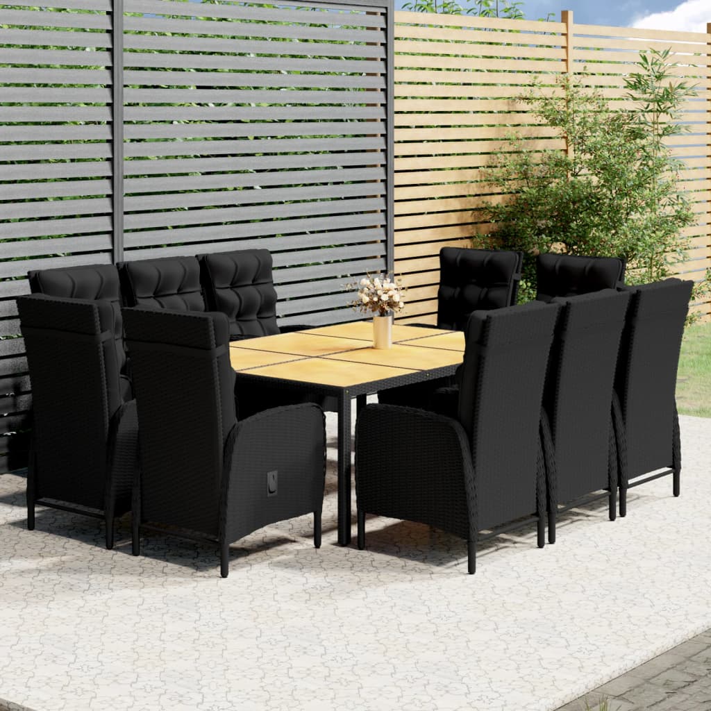 vidaXL 11-piece Outdoor Dining Set Poly Rattan Black