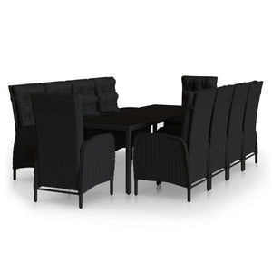 vidaXL 11-piece Outdoor Dining Set Poly Rattan Black