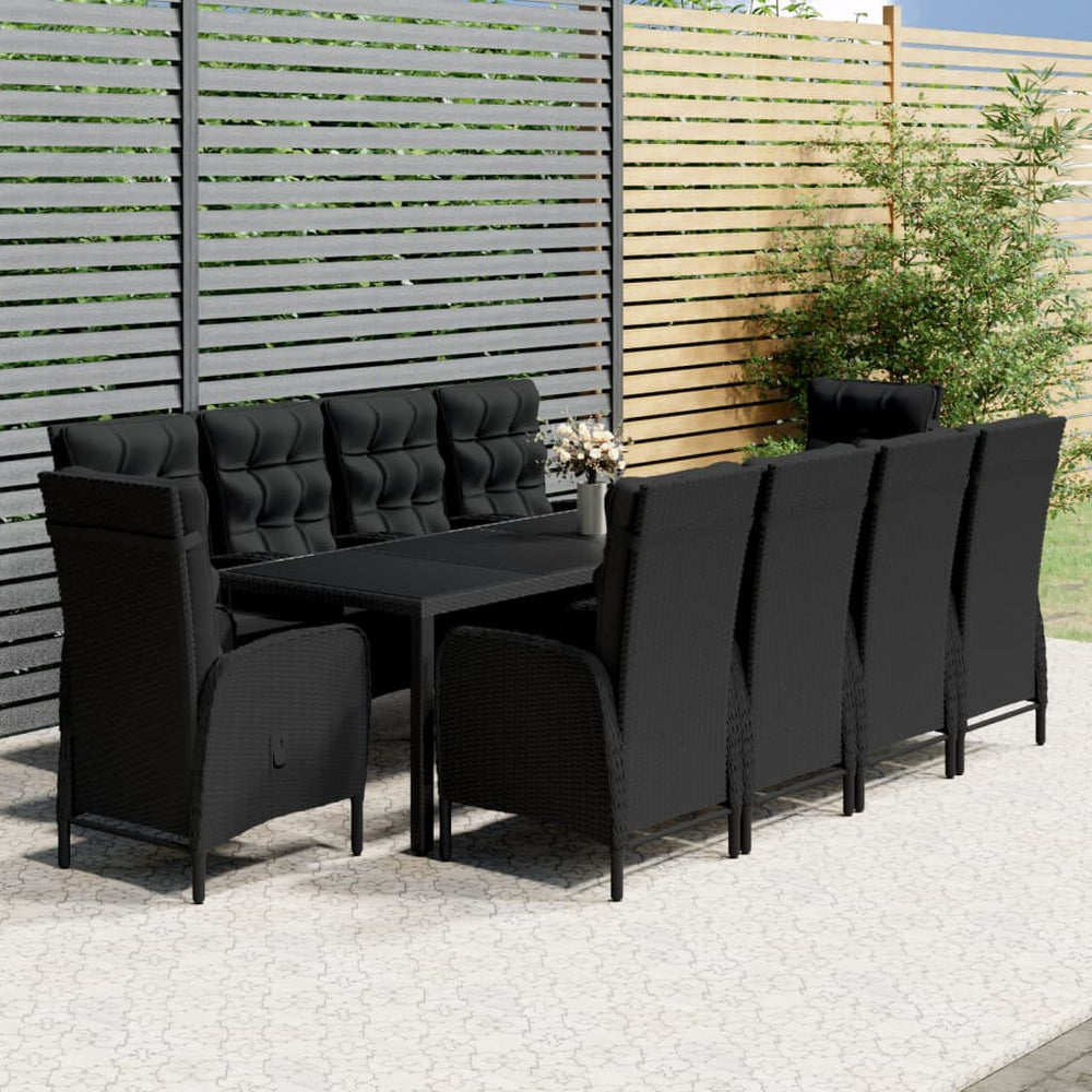 vidaXL 11-piece Outdoor Dining Set Poly Rattan Black