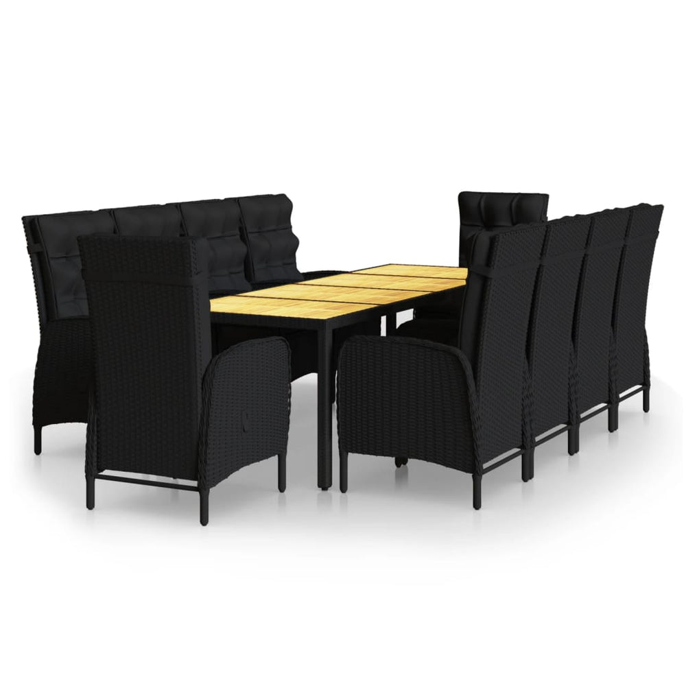 vidaXL 11-piece Outdoor Dining Set Poly Rattan Black