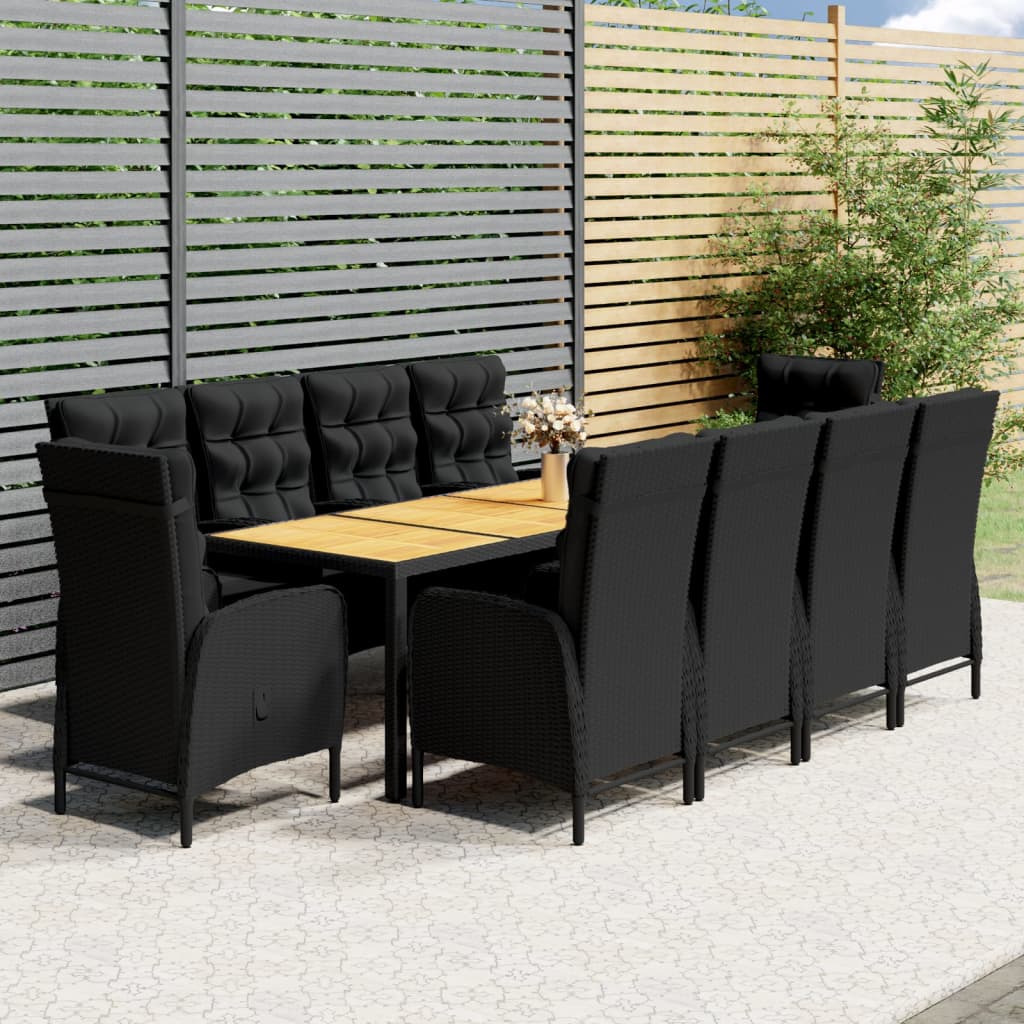 vidaXL 11-piece Outdoor Dining Set Poly Rattan Black