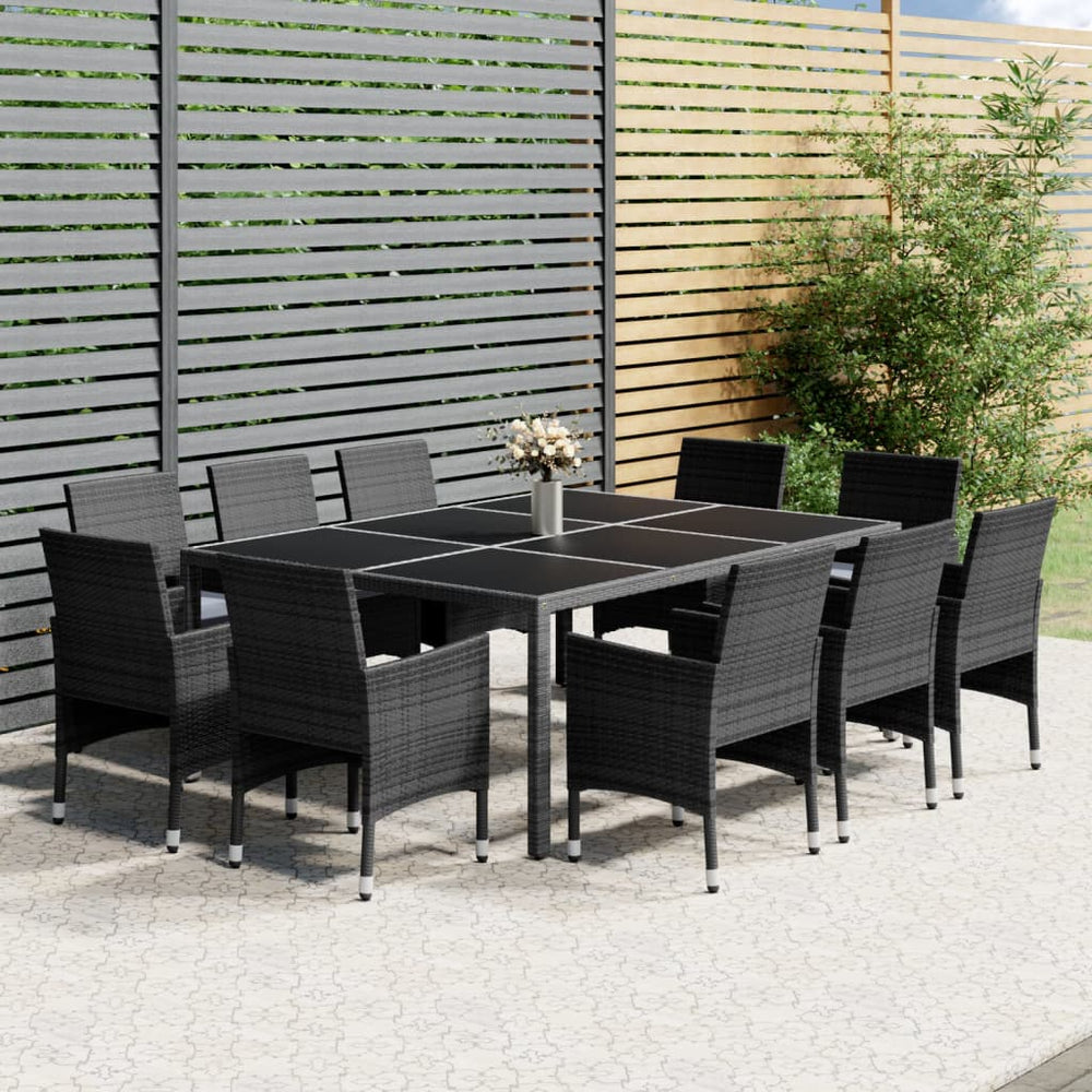 vidaXL 11-Piece Garden Dining Set Poly Rattan Grey