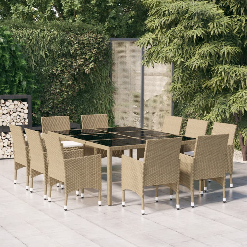 vidaXL 11-Piece Garden Dining Set Poly Rattan Beige