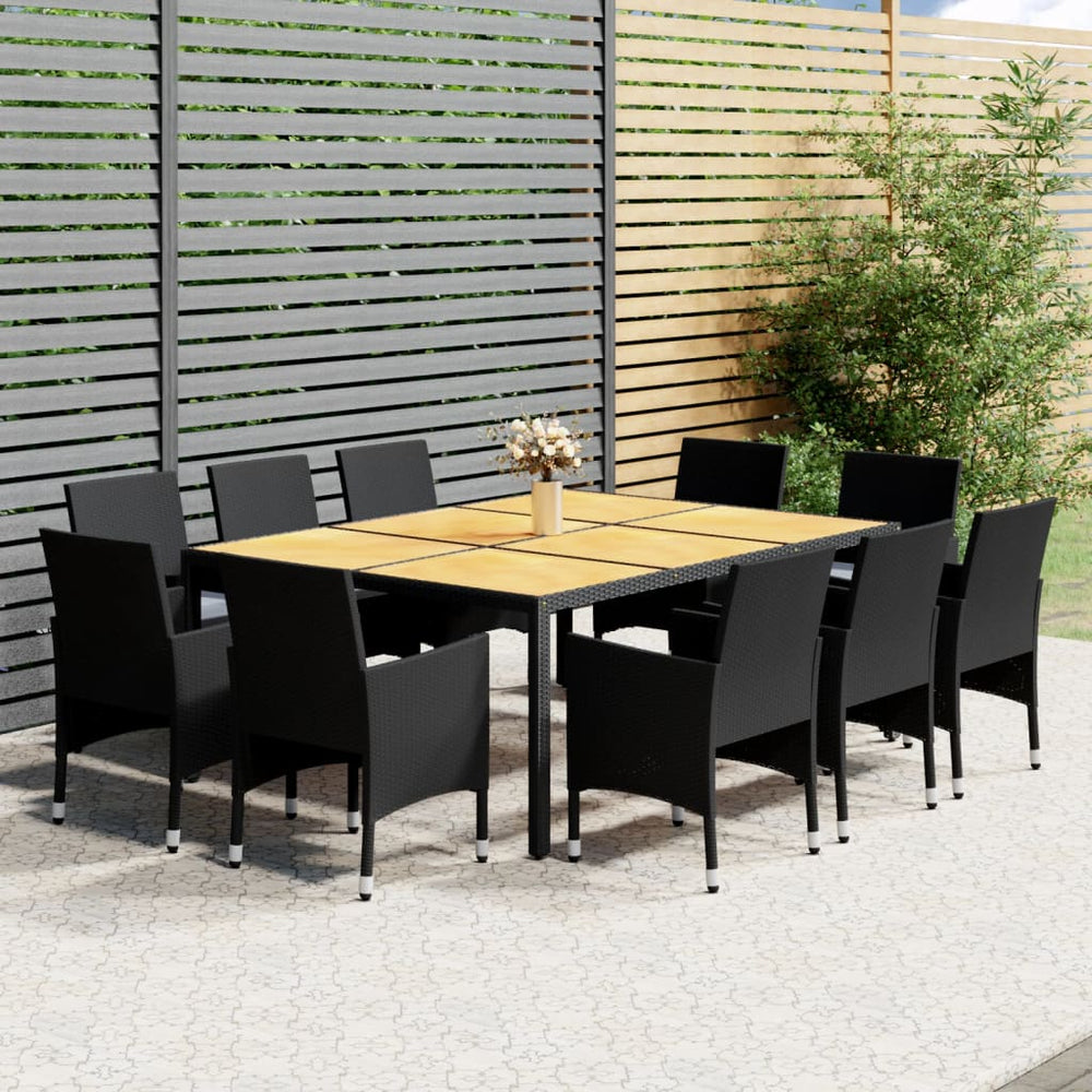 vidaXL 11-piece Outdoor Dining Set Poly Rattan Black