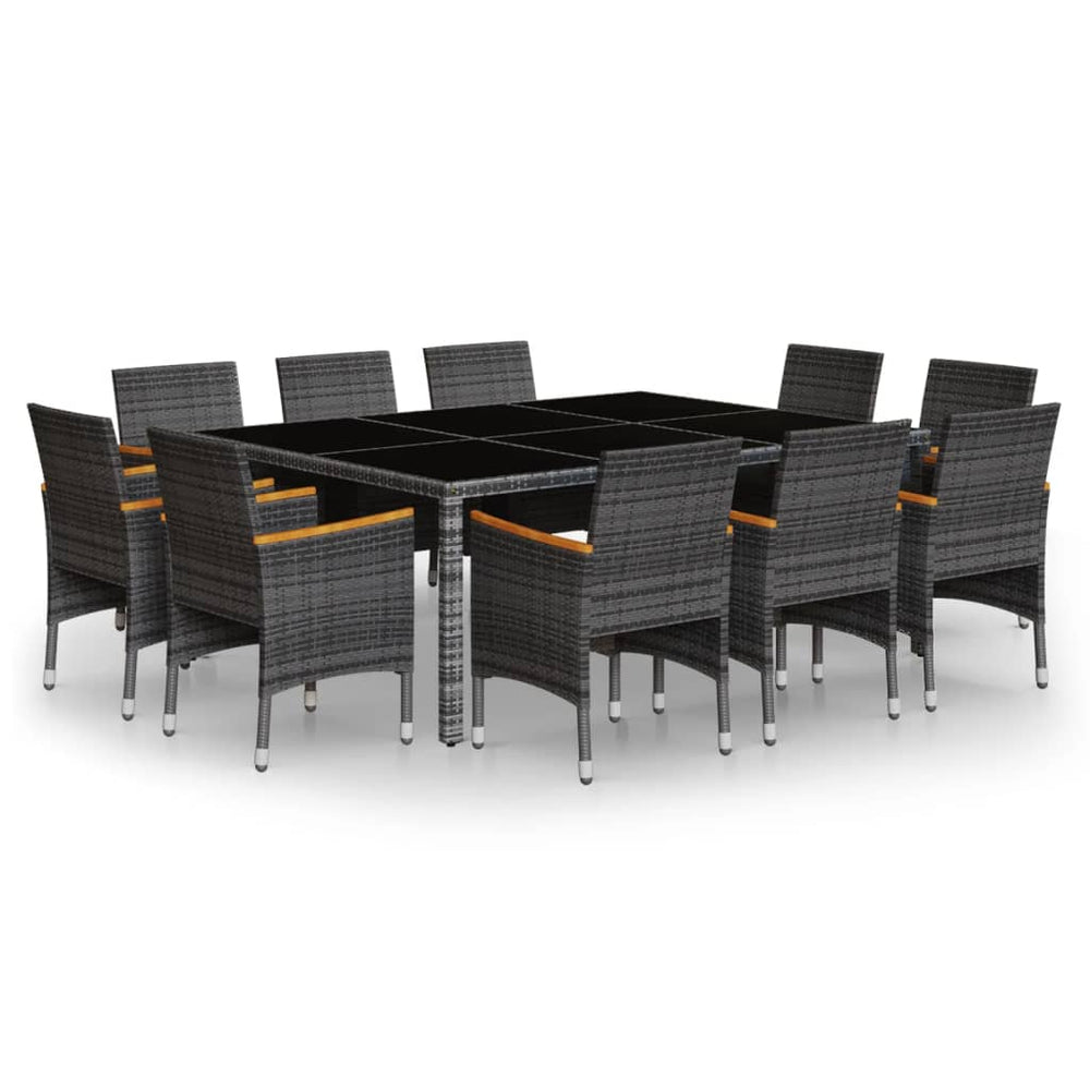 vidaXL 11-Piece Garden Dining Set Poly Rattan Grey