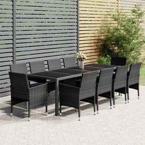 vidaXL 11-Piece Garden Dining Set Poly Rattan Grey