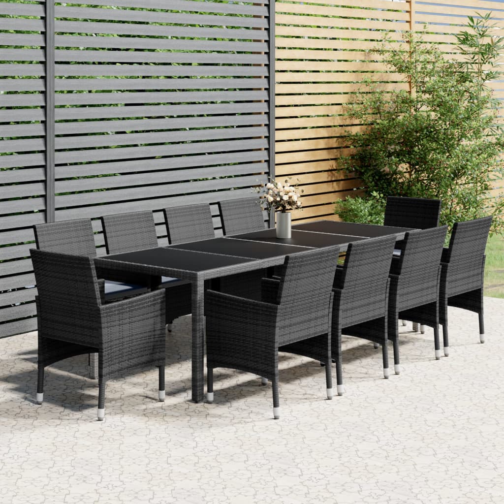 vidaXL 11-Piece Garden Dining Set Poly Rattan Grey