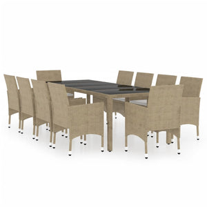 vidaXL 11-Piece Garden Dining Set Poly Rattan Beige