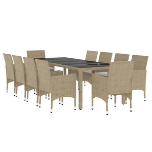 vidaXL 11-Piece Garden Dining Set Poly Rattan Beige