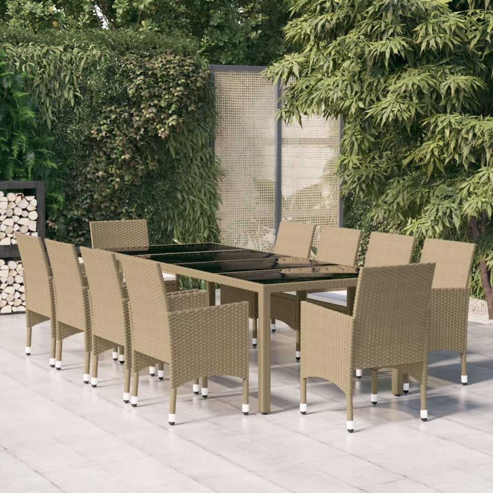 vidaXL 11-Piece Garden Dining Set Poly Rattan Beige