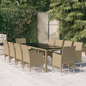 vidaXL 11-Piece Garden Dining Set Poly Rattan Beige