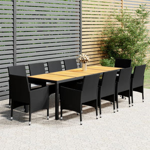 vidaXL 11-piece Outdoor Dining Set Poly Rattan Black