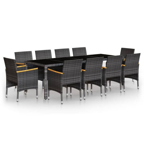 vidaXL 11-Piece Garden Dining Set Poly Rattan Grey