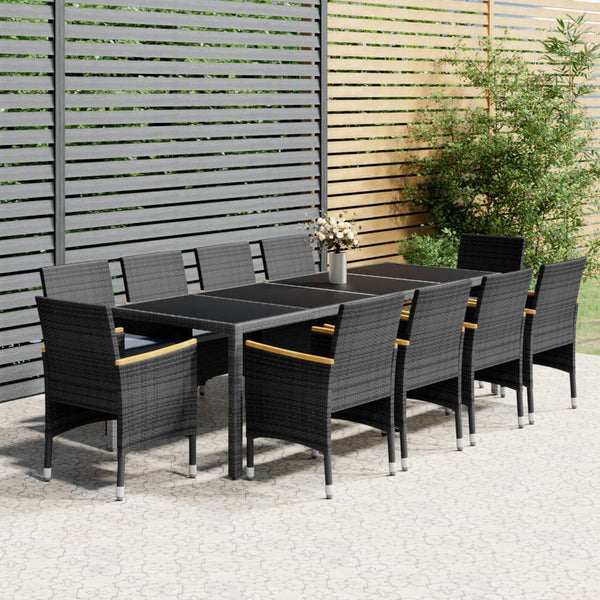 vidaXL 11-Piece Garden Dining Set Poly Rattan Grey