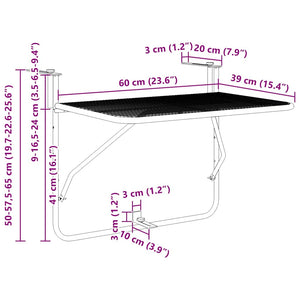 vidaXL Balcony Table Black 60x40 cm Steel