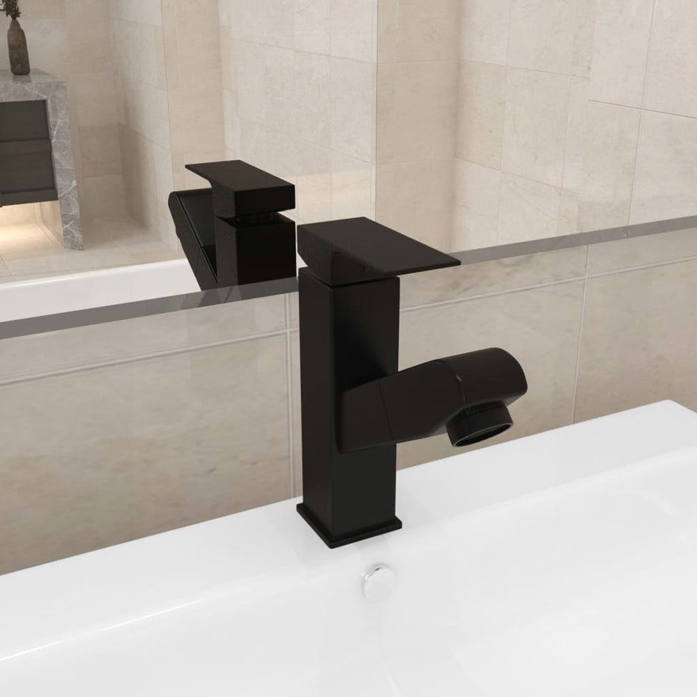 vidaXL Basin Mixer with Pull-Out Spray Black 157x172 mm