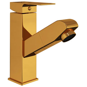 vidaXL Basin Mixer Tap with Pull-Out Spray Golden 157x172 mm