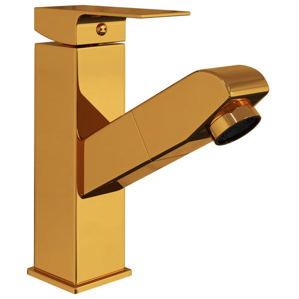 vidaXL Basin Mixer Tap with Pull-Out Spray Golden 157x172 mm
