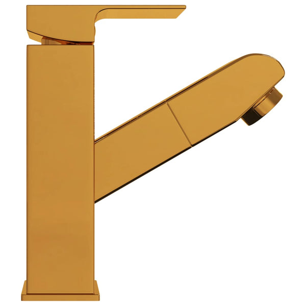 vidaXL Basin Mixer Tap with Pull-Out Spray Golden 157x172 mm