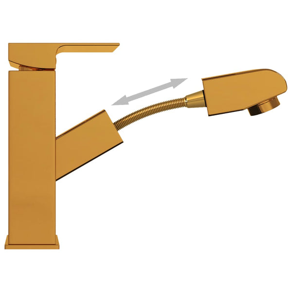 vidaXL Basin Mixer Tap with Pull-Out Spray Golden 157x172 mm
