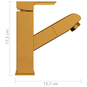 vidaXL Basin Mixer Tap with Pull-Out Spray Golden 157x172 mm
