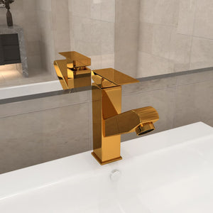 vidaXL Basin Mixer Tap with Pull-Out Spray Golden 157x172 mm