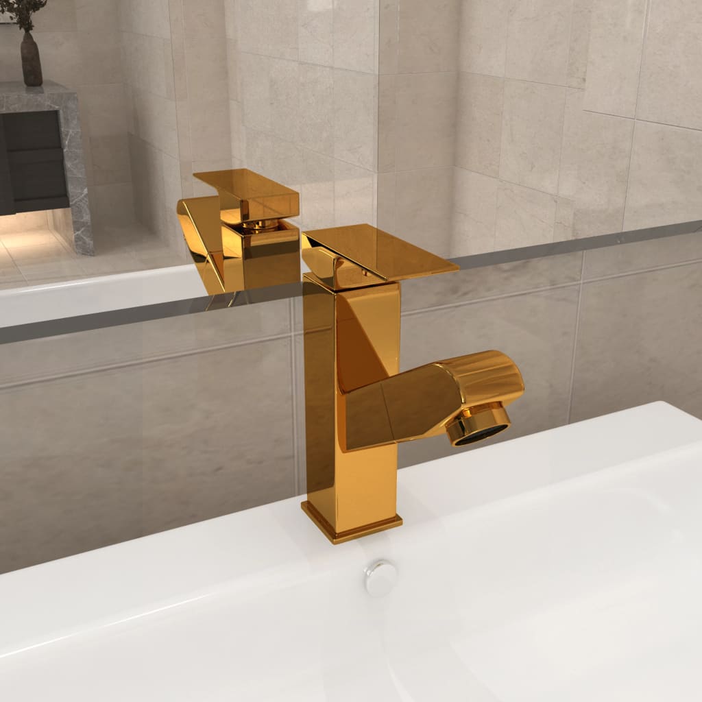vidaXL Basin Mixer Tap with Pull-Out Spray Golden 157x172 mm
