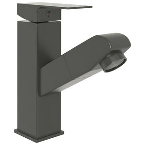 vidaXL Basin Mixer Tap with Pull-Out Spray Grey 157x172 mm