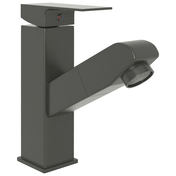 vidaXL Basin Mixer Tap with Pull-Out Spray Grey 157x172 mm