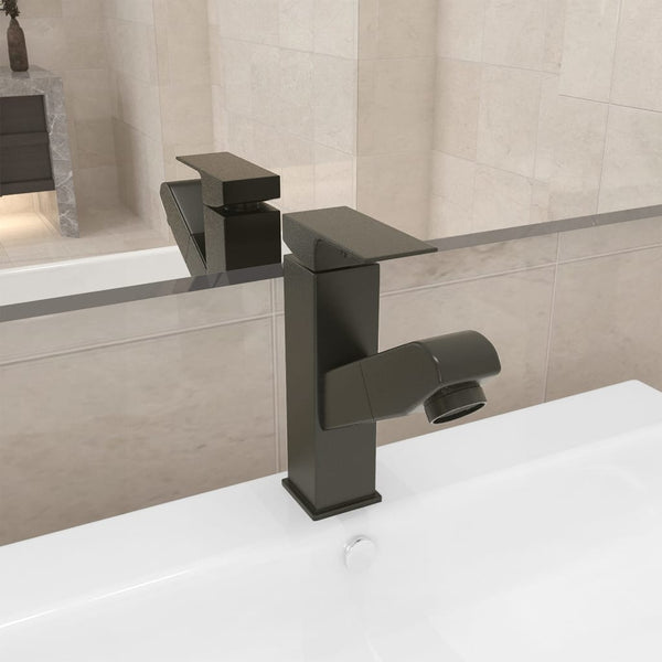 vidaXL Basin Mixer Tap with Pull-Out Spray Grey 157x172 mm