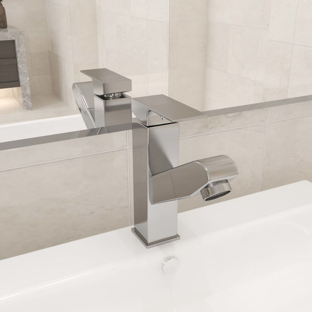 vidaXL Basin Faucet with Pull-Out Spray Silver 157x172 mm