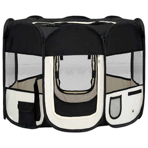 vidaXL Foldable Puppy Playpen with Carry Bag Black 90x90x58 cm