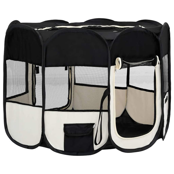 vidaXL Foldable Puppy Playpen with Carry Bag Black 90x90x58 cm