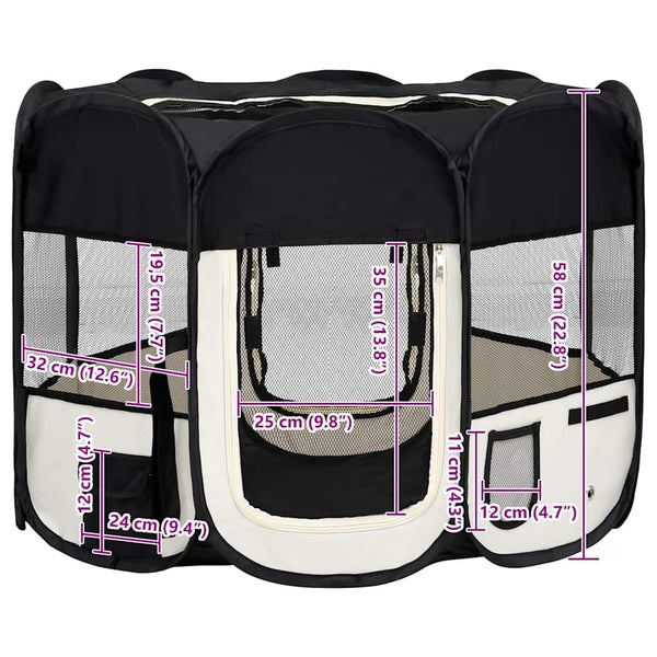 vidaXL Foldable Puppy Playpen with Carry Bag Black 90x90x58 cm