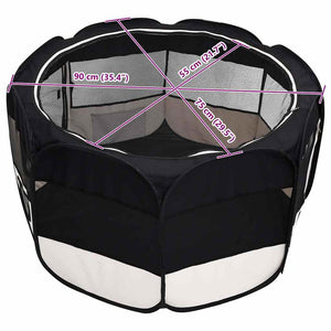 vidaXL Foldable Puppy Playpen with Carry Bag Black 90x90x58 cm