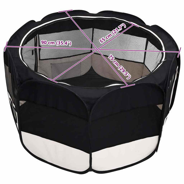 vidaXL Foldable Puppy Playpen with Carry Bag Black 90x90x58 cm