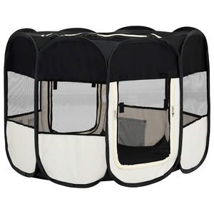 vidaXL Foldable Puppy Playpen with Carry Bag Black 90x90x58 cm