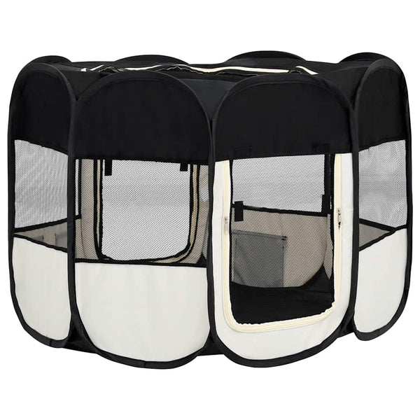 vidaXL Foldable Puppy Playpen with Carry Bag Black 90x90x58 cm