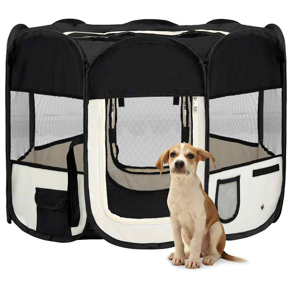 vidaXL Foldable Puppy Playpen with Carry Bag Black 90x90x58 cm