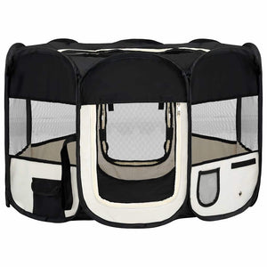 vidaXL Foldable Puppy Playpen with Carry Bag Black 110x110x58 cm