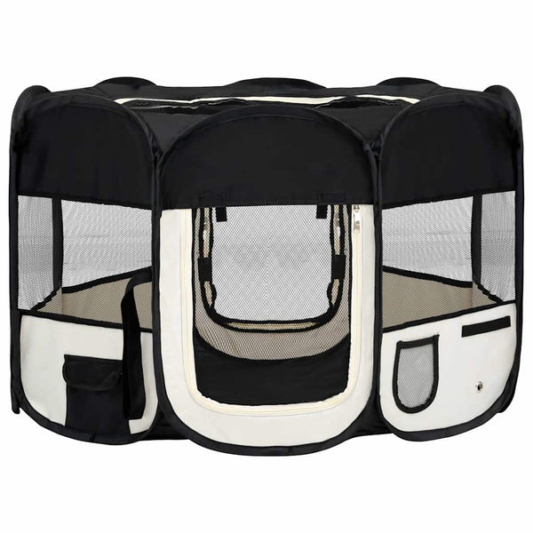 vidaXL Foldable Puppy Playpen with Carry Bag Black 110x110x58 cm