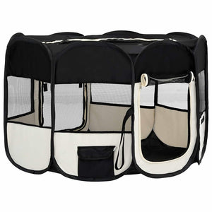 vidaXL Foldable Puppy Playpen with Carry Bag Black 110x110x58 cm