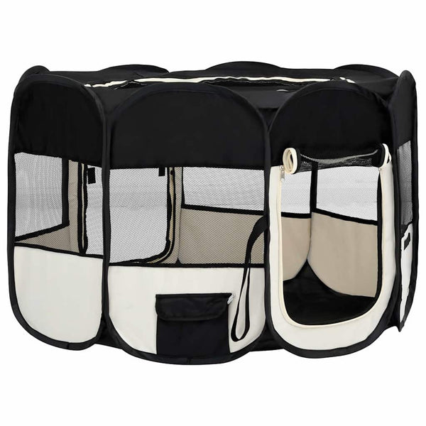 vidaXL Foldable Puppy Playpen with Carry Bag Black 110x110x58 cm