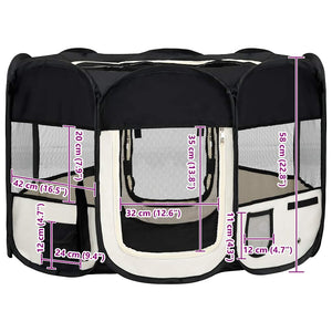 vidaXL Foldable Puppy Playpen with Carry Bag Black 110x110x58 cm