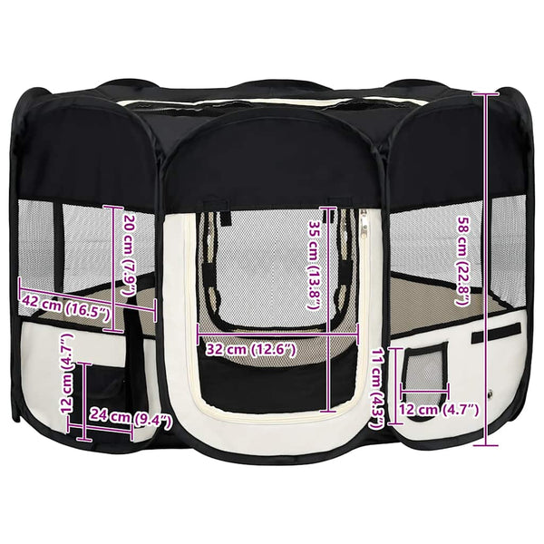 vidaXL Foldable Puppy Playpen with Carry Bag Black 110x110x58 cm