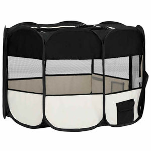 vidaXL Foldable Puppy Playpen with Carry Bag Black 110x110x58 cm